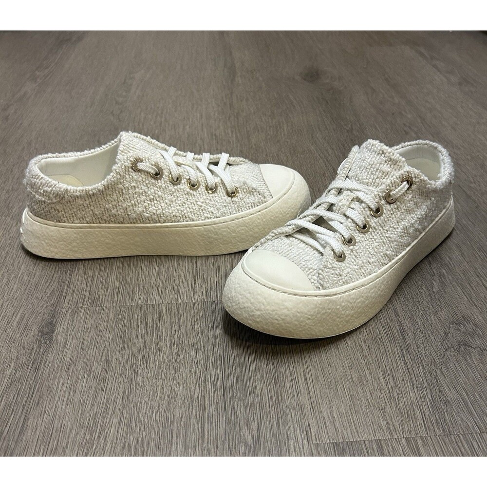 Chanel 24P Tweed Low Top Sneakers Shoes White Gold Eyelets Women's Size 39 - Picture 3 of 13